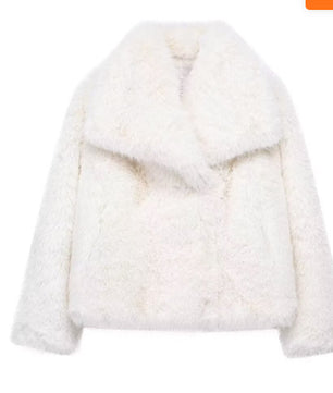 Winter Plush Coat Fashion Warm Thicken Fluffy Lapel Jacket Outwear Casual Long Sleeve Tops Womens Clothing