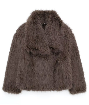 Winter Plush Coat Fashion Warm Thicken Fluffy Lapel Jacket Outwear Casual Long Sleeve Tops Womens Clothing