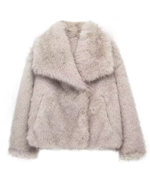 Winter Plush Coat Fashion Warm Thicken Fluffy Lapel Jacket Outwear Casual Long Sleeve Tops Womens Clothing