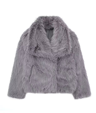 Winter Plush Coat Fashion Warm Thicken Fluffy Lapel Jacket Outwear Casual Long Sleeve Tops Womens Clothing