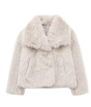 Winter Plush Coat Fashion Warm Thicken Fluffy Lapel Jacket Outwear Casual Long Sleeve Tops Womens Clothing
