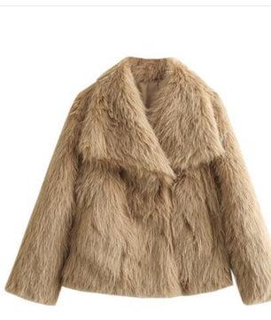 Winter Plush Coat Fashion Warm Thicken Fluffy Lapel Jacket Outwear Casual Long Sleeve Tops Womens Clothing