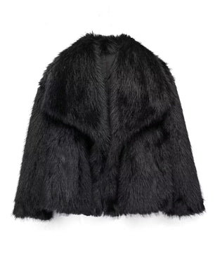 Winter Plush Coat Fashion Warm Thicken Fluffy Lapel Jacket Outwear Casual Long Sleeve Tops Womens Clothing