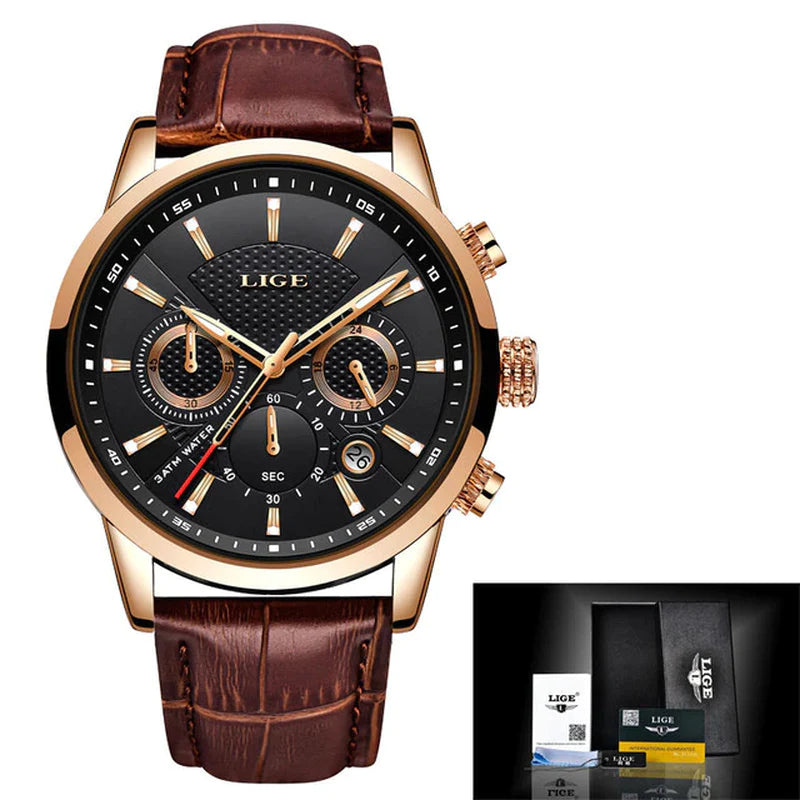 New LIGE Men'S Watches Top Brand Luxury Men Wrist Watch Man Leather Quartz Watch Sports Waterproof Male Clock Relogio Masculino