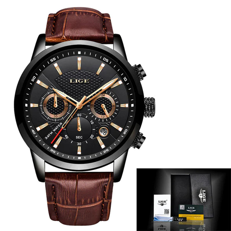 New LIGE Men'S Watches Top Brand Luxury Men Wrist Watch Man Leather Quartz Watch Sports Waterproof Male Clock Relogio Masculino