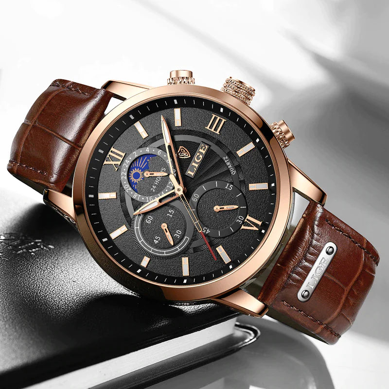 New LIGE Men'S Watches Top Brand Luxury Men Wrist Watch Man Leather Quartz Watch Sports Waterproof Male Clock Relogio Masculino
