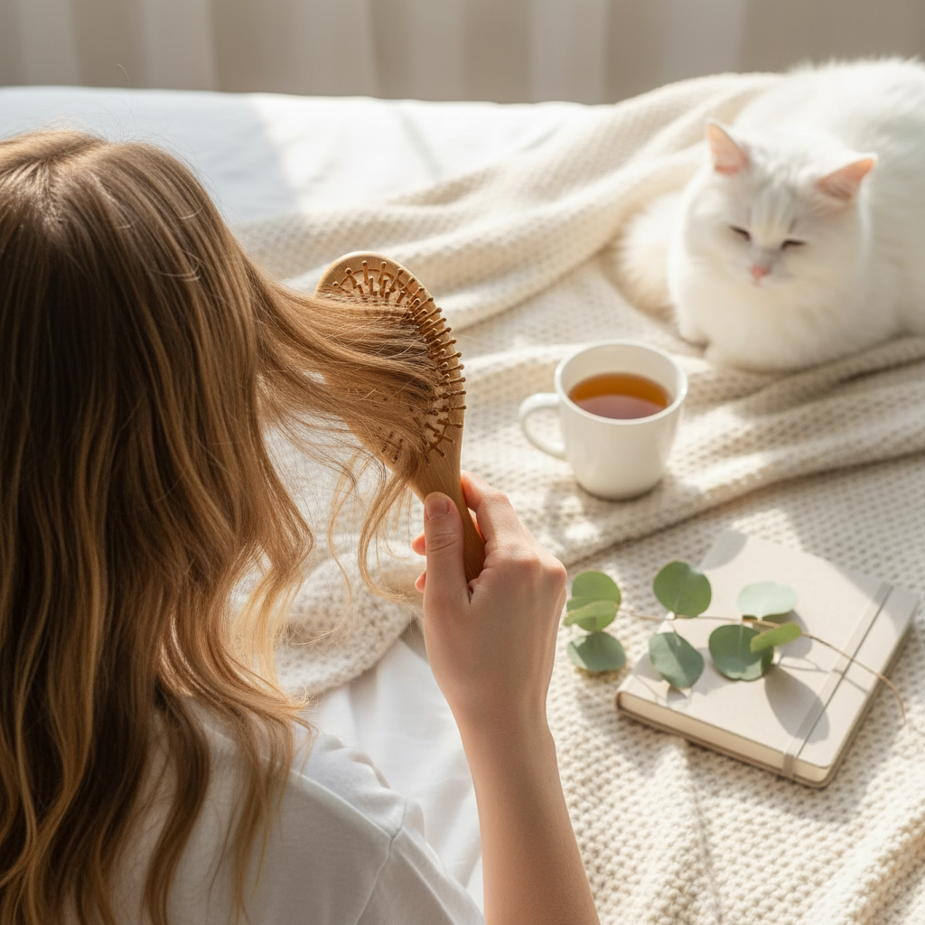 Cepillo de bambú natural NOREA: masaje del cuero cabelludo y desenredo suave